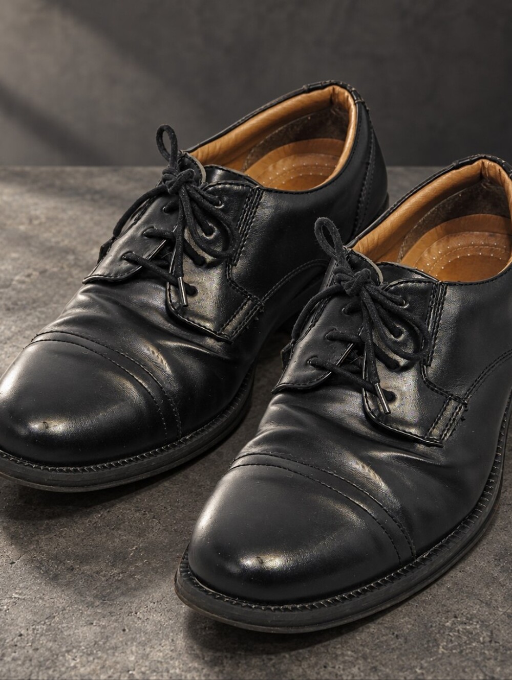 Men’s Black Cap Toe Lace Up Derby Dress Shoes Faux Leather